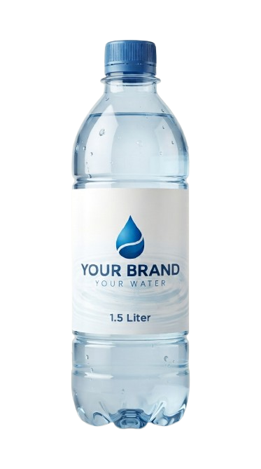 Custom-labelled 1.5 litre mineral water bottle mock-up