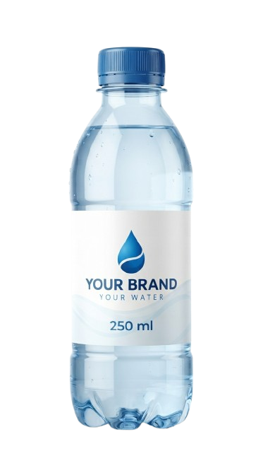 Custom-labelled 250 ml mineral water bottle mock-up