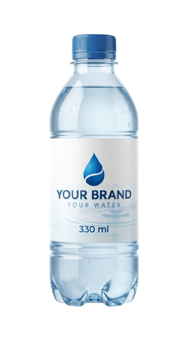 Custom-labelled 330 ml mineral water bottle mock-up