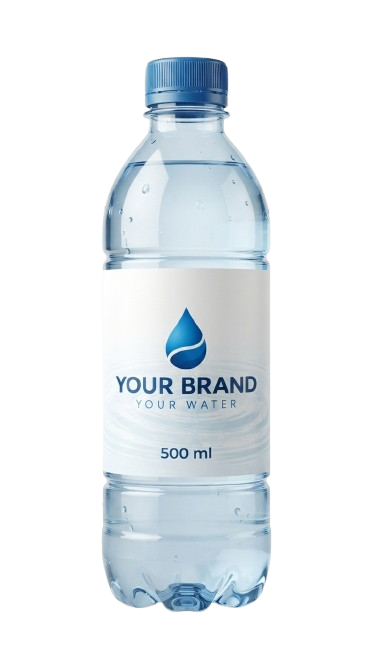 Custom-labelled 500 ml mineral water bottle mock-up